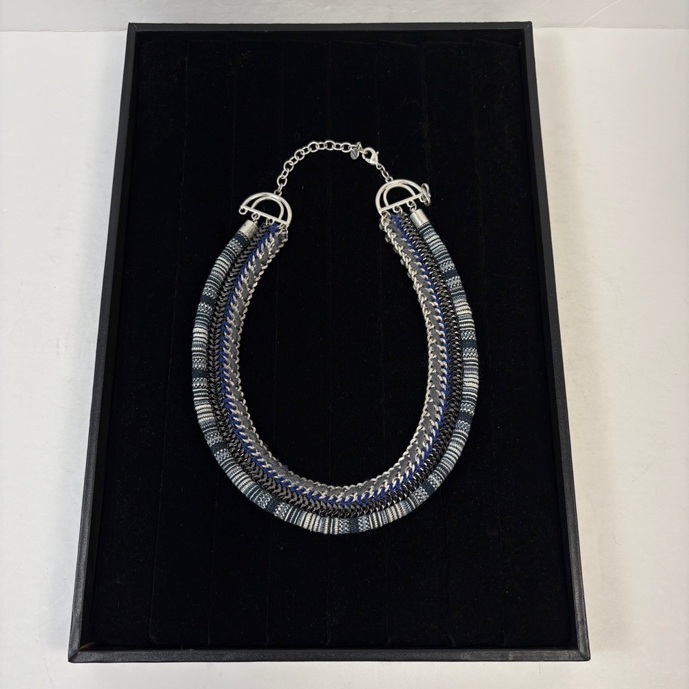 Stella & Dot Silver and Blue Statement Necklace